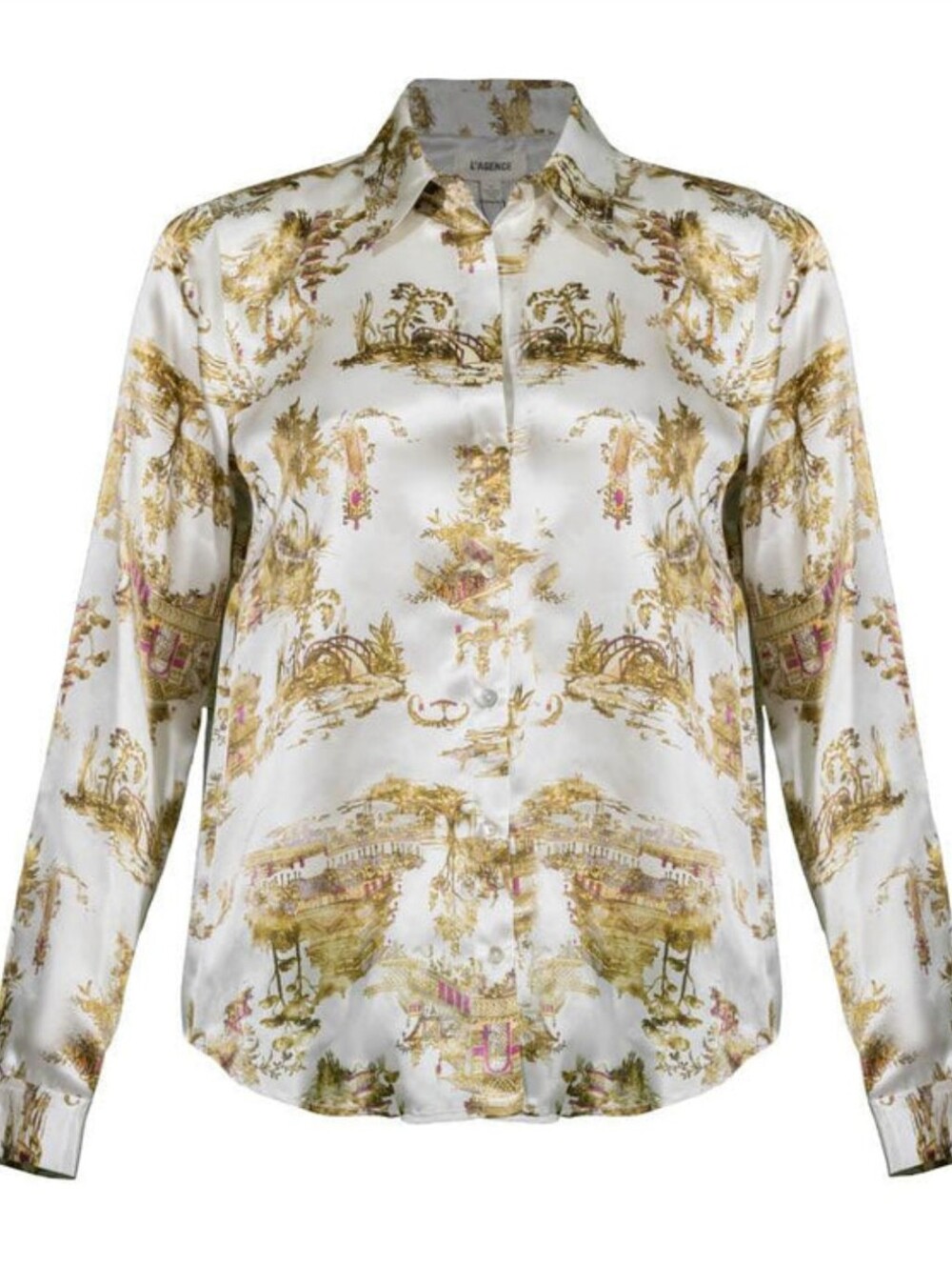 L'AGENCE Tyler Silk Blouse Chinoiserie Print 100% Silk NWT Size L